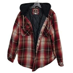 Legendary Outfitter Flannel Shirt Jacket Men Sz L Red Hood Grunge Quilt Lined